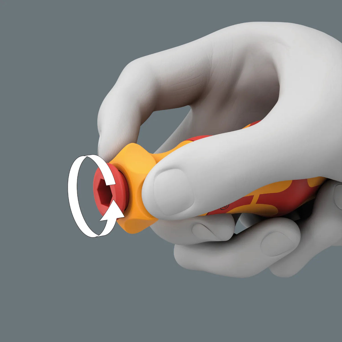 Close-up view demonstrating fast-spinning collar function on Wera 837 i RA VDE ratcheting screwdriver handle.