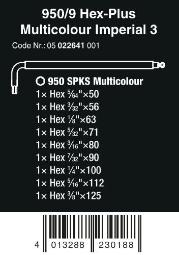 Wera 950/9 Hex - Plus Multicolor 3 L - Key Set SAE 9 Pieces 05022641001 - Mr. Tools