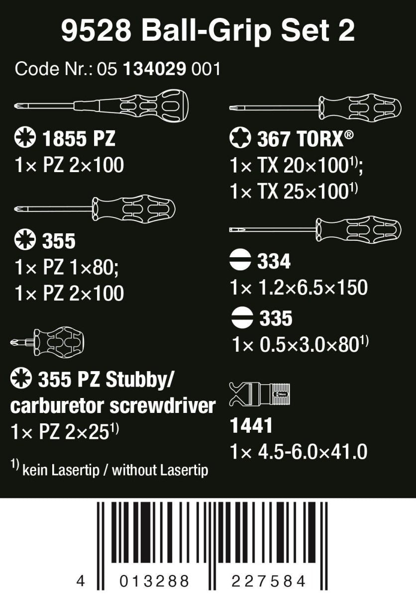 Wera 9528 Ball Grip Set 2 Screwdriver Set 9 Pieces 05134029001 - Mr. Tools