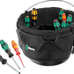 Wera 9559 Tool Bucket Organizer Set 1 featuring Kraftform chiseldrivers, VDE insulated drivers, and stubby screwdrivers arranged in a heavy-duty bucket caddy.