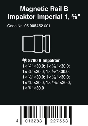Wera 9608 Magnetic rail B Impaktor 1 Socket Set 3/8" Drive SAE 05005452001 - Mr. Tools