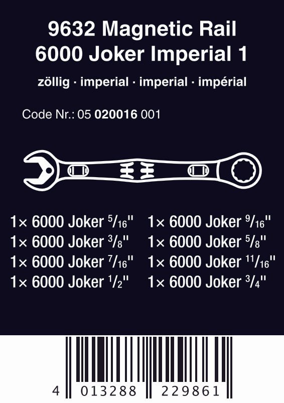 Wera 9632 Magnetic Rail 6000 Joker 1 Ring Ratcheting Wrench Set SAE 05020016001 - Mr. Tools