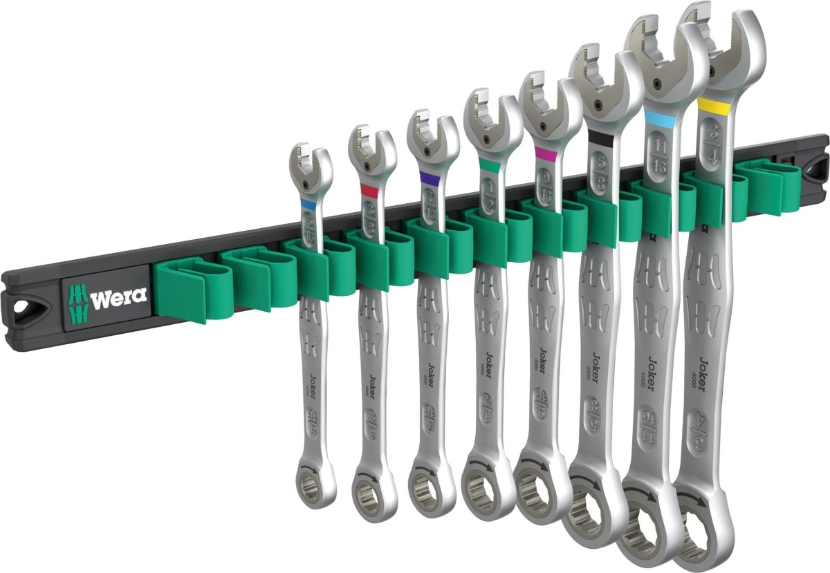 Wera 9632 Magnetic Rail 6000 Joker 1 Ring Ratcheting Wrench Set SAE 05020016001 - Mr. Tools
