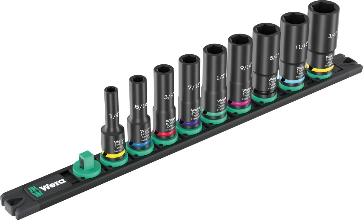 Wera 9661 Magnetic Rail B Impaktor Deep Imperial 1 Socket Set 3/8" 05005591001 - Mr. Tools