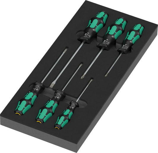 High-density shadow foam tray holding the 7-piece Wera 9717 Kraftform Series 300 screwdriver set (05150127001)