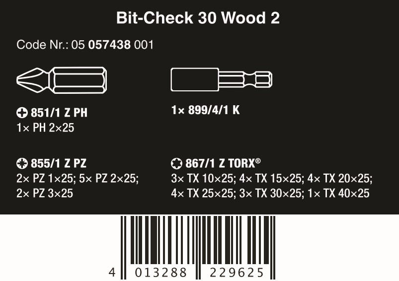 Wera Bit - Check 30 Wood 2 SB Screwdriver Bit Set 05057438001 - Mr. Tools