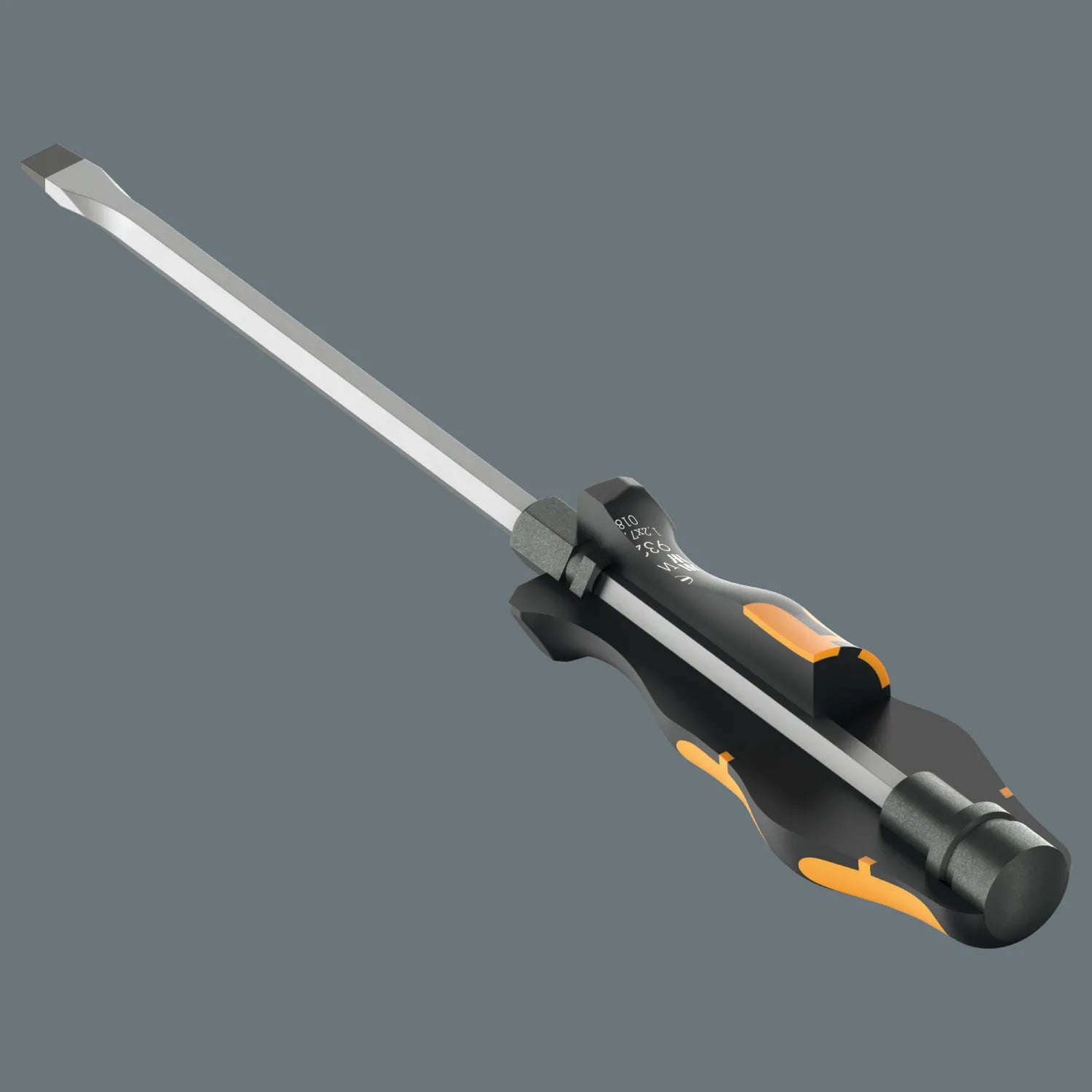 3D cross-section cutaway showing the full-length pound-thru hexagonal steel blade running through the handle of a Wera 932 A Slotted Chiseldriver.
