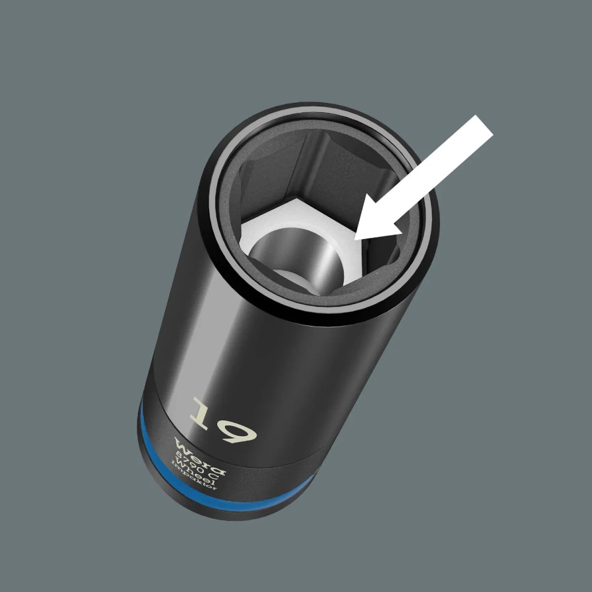 Inside view of the Wera Wheel Impaktor socket showing the internal plastic rim protector.