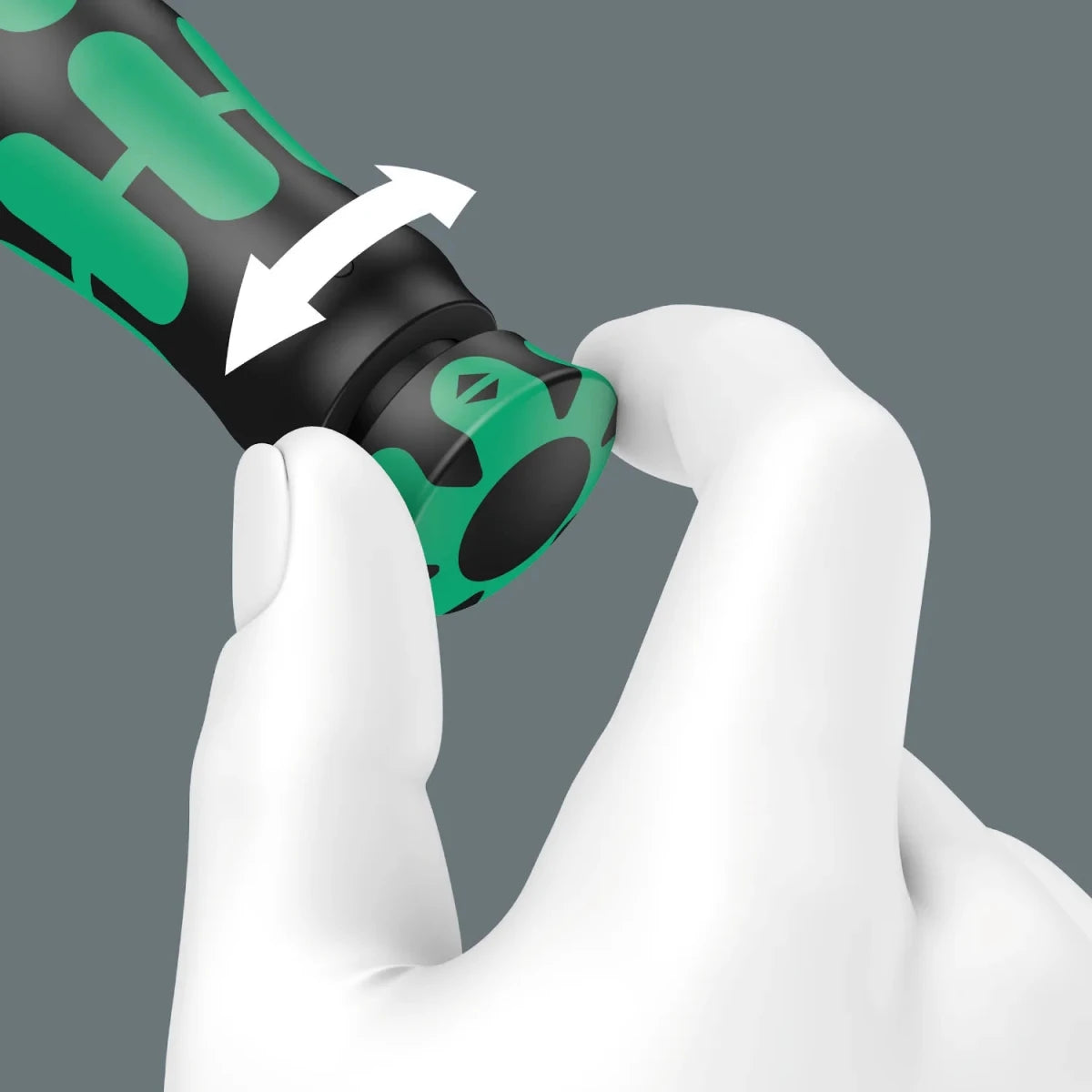 Ergonomic adjustment knob on the Wera torque wrench handle for precise torque setting.