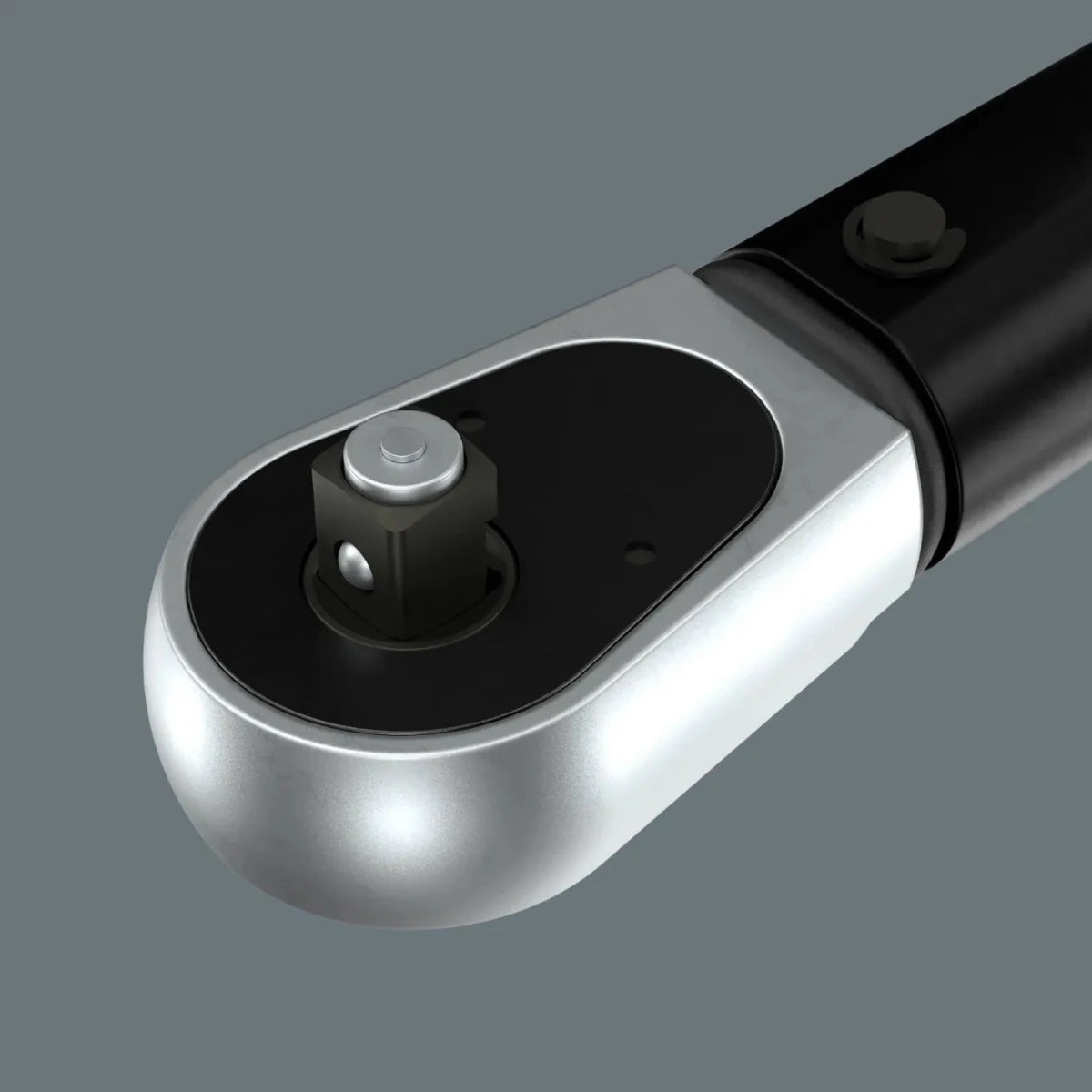 Detail of the 1/2" square drive head on the Wera Click-Torque C 3 wrench.