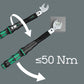 Graphic showing a Wera torque wrench loosening a tight bolt at torque levels up to 50 Nm