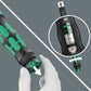Close-up of pull-to-unlock handle and scale window on a Wera Click-Torque X 2 torque wrench