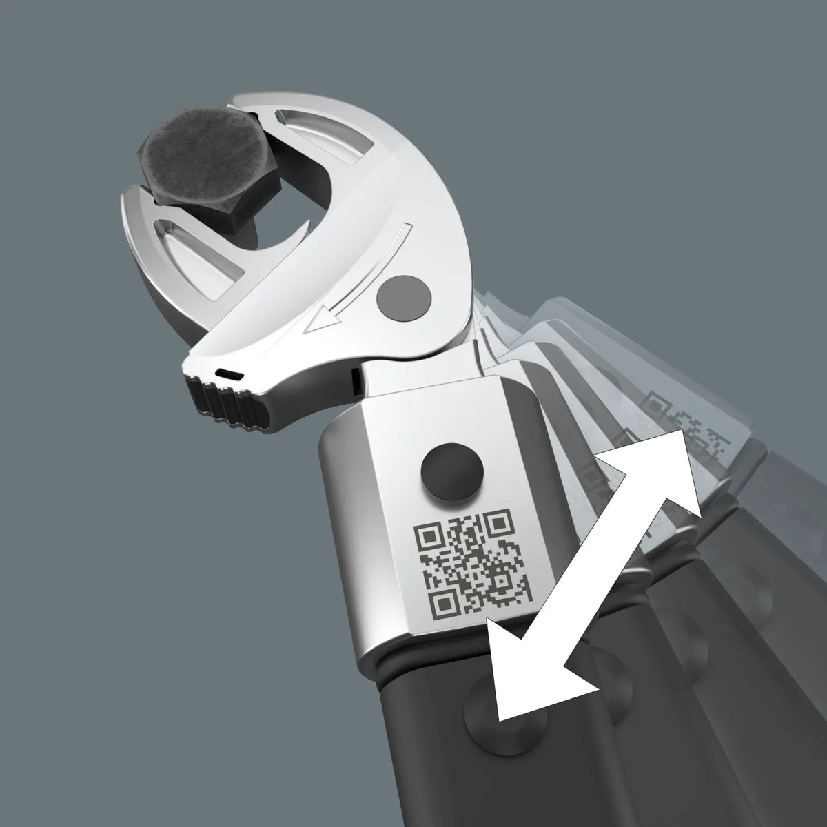 Diagram demonstrating the continuous mechanical ratcheting movement of the Wera Joker 4XL insert spanner on a bolt