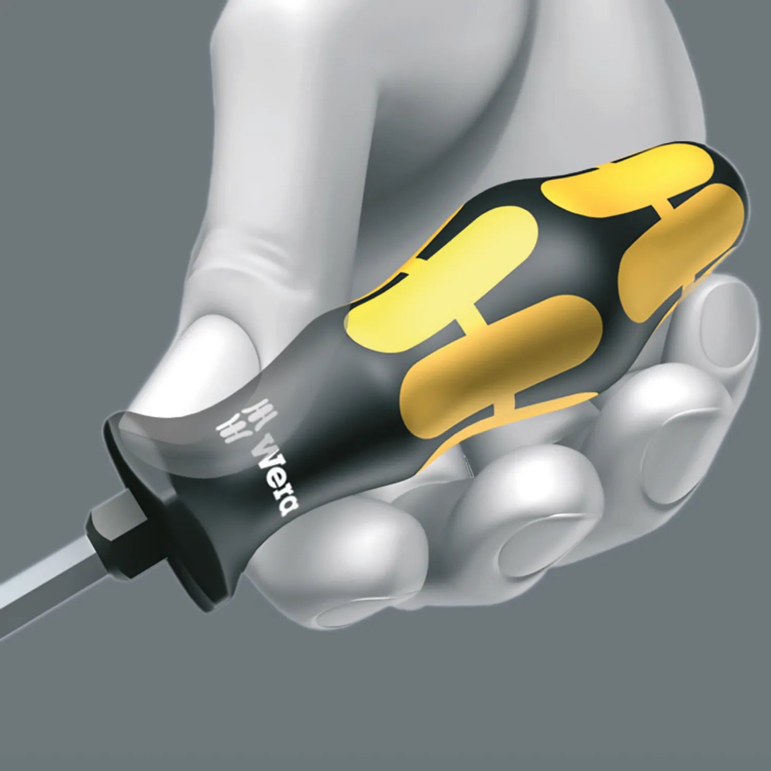 Diagram showing smooth hard zones on a Wera Kraftform handle allowing fast hand repositioning without sticking.