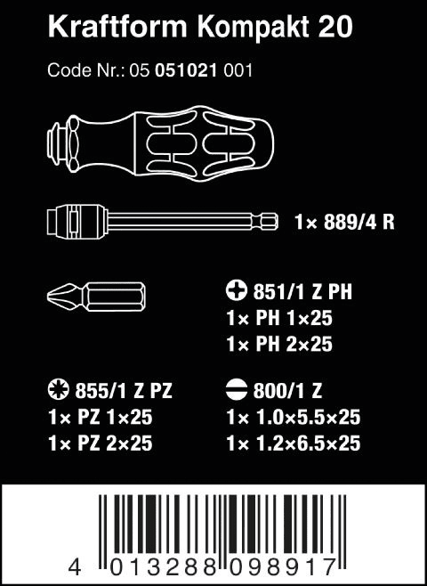 Wera Kraftform Kompakt 20 Combination Driver Magazine and Pouch Set 05051021001 - Mr. Tools
