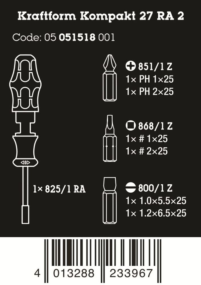 Wera Kraftform Kompakt 27 RA 2 Ratcheting Screwdriver Set 6 Pieces 05051518001 - Mr. Tools