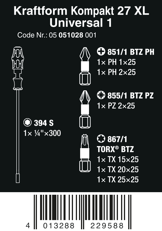 Wera Kraftform Kompakt 27 XL Universal 1 Screwdriver Set 05051028001 - Mr. Tools