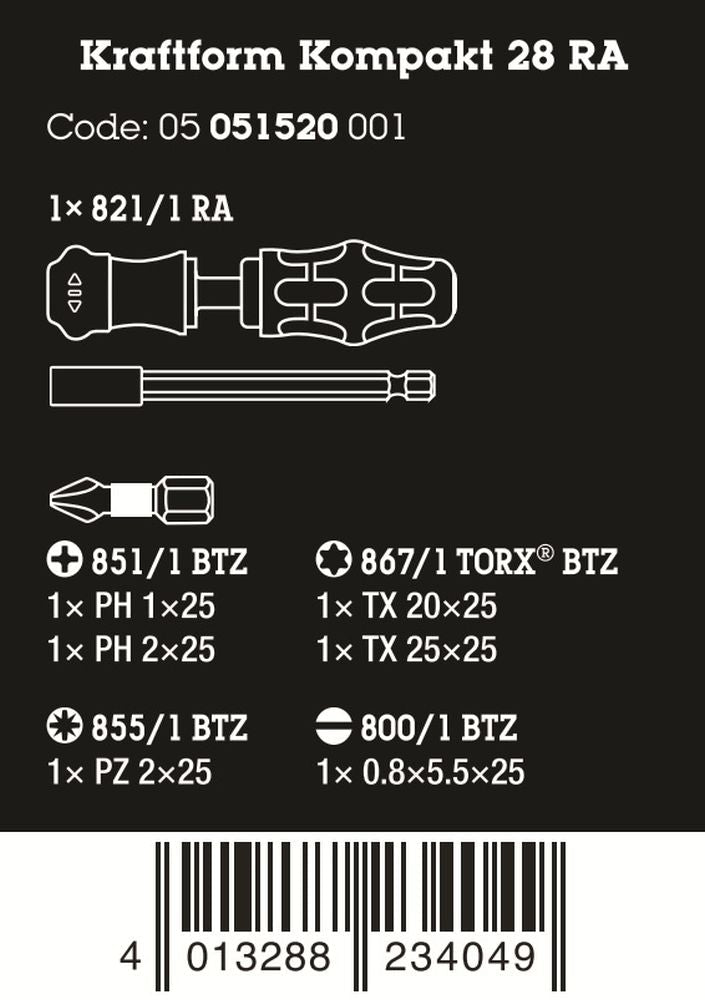 Wera Kraftform Kompakt 28 RA Ratcheting Screwdriver Set With Pouch 05051520001 - Mr. Tools