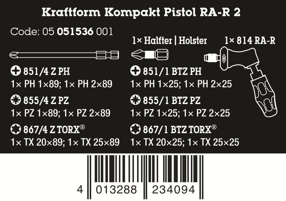 Wera Kraftform Kompakt Pistol RA - R 2 Ratcheting Screwdriver Set 05051536001 - Mr. Tools