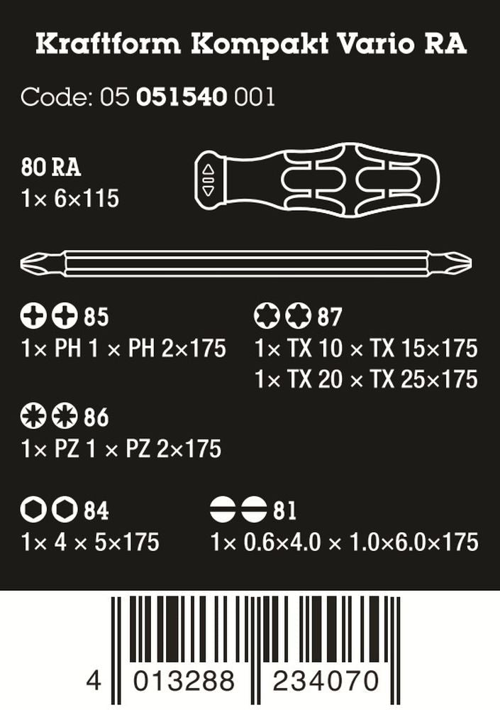 Wera Kraftform Kompakt Vario RA Ratcheting Screwdriver Set Metric 05051540001 - Mr. Tools