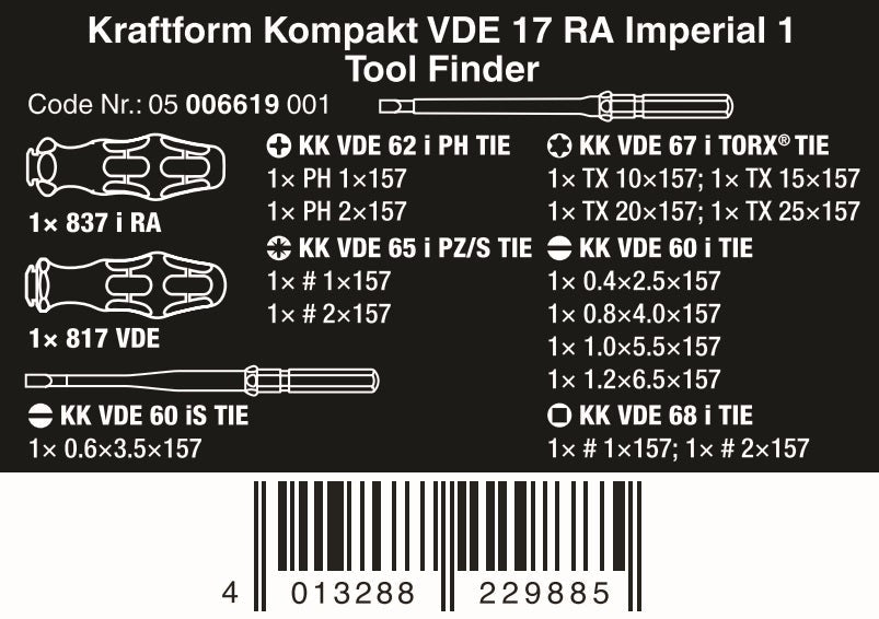 Wera Kraftform Kompakt VDE 17 RA 1 Ratcheting Screwdriver Set SAE 05006619001 - Mr. Tools