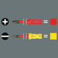 Wera Take It Easy tool finder color-coding system showing red for Phillips and yellow for Slotted VDE interchangeable blades.