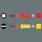 Wera Take It Easy tool finder color-coding system showing red for Square Robertson and yellow for Slotted VDE interchangeable blades.