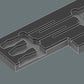 Precision tool cutouts inside an empty two-color Wera shadow foam insert for toolbox organization