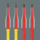 Diagram comparing Wera Kraftform Kompakt VDE GO RA 3 slim insulated blades against standard insulation profiles for reaching recessed square and slotted screws.