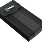 Closed compact black Wera textile carrying pouch featuring rubberized logo patch and elastic closure band.