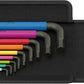Wera 19-piece metric Hex-Plus and TORX L-key set arranged horizontally in laid-flat black textile storage pouch.
