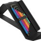 Pop-up textile pouch propped upright displaying nine color-coded Wera metric Hex-Plus L-keys.