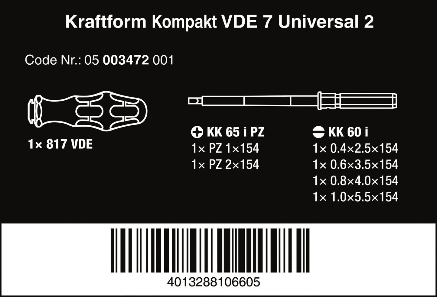 Wera Kraftform Kompakt VDE 7 Universal 2 Insulated Screwdriver Set 05003472001