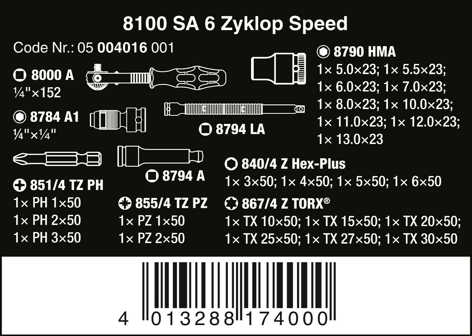 wera 8100 sa 6 zyklop speed ratchet set 1/4" drive metric 05004016001