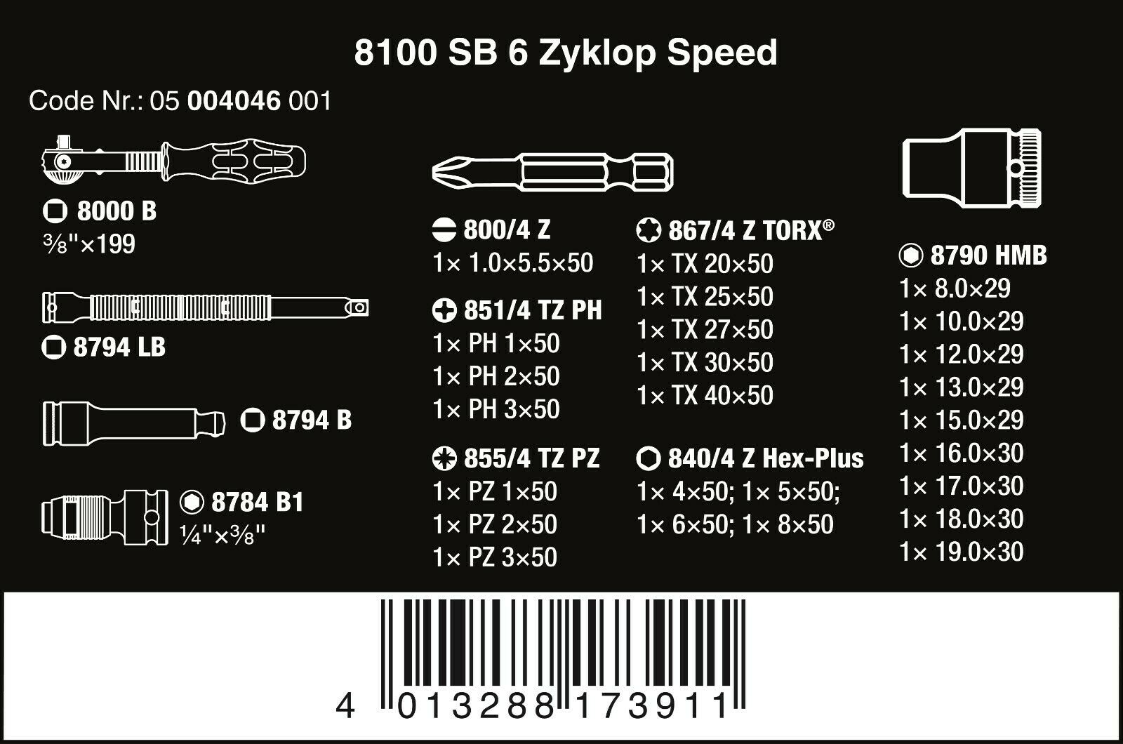 Wera 8100 SB 6 Zyklop Speed Ratchet Set 3/8