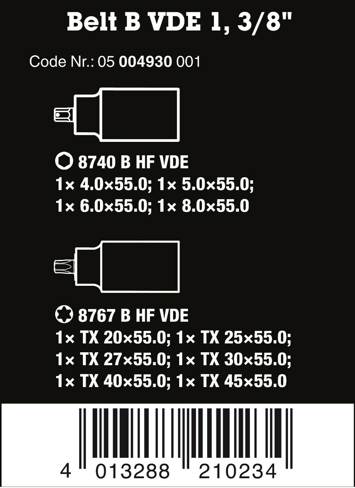 Wera 8767 B VDE HF Belt B VDE 1 Zyklop TORX® Socket Set 3/8