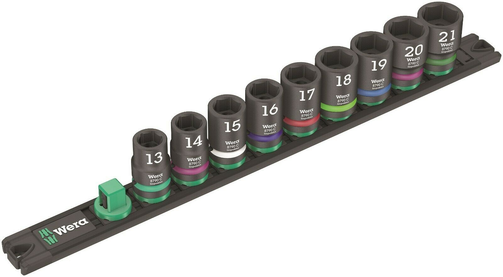 wera magnetic socket rail c impaktor 1 set 1/2" drive 9 pieces 05005490001