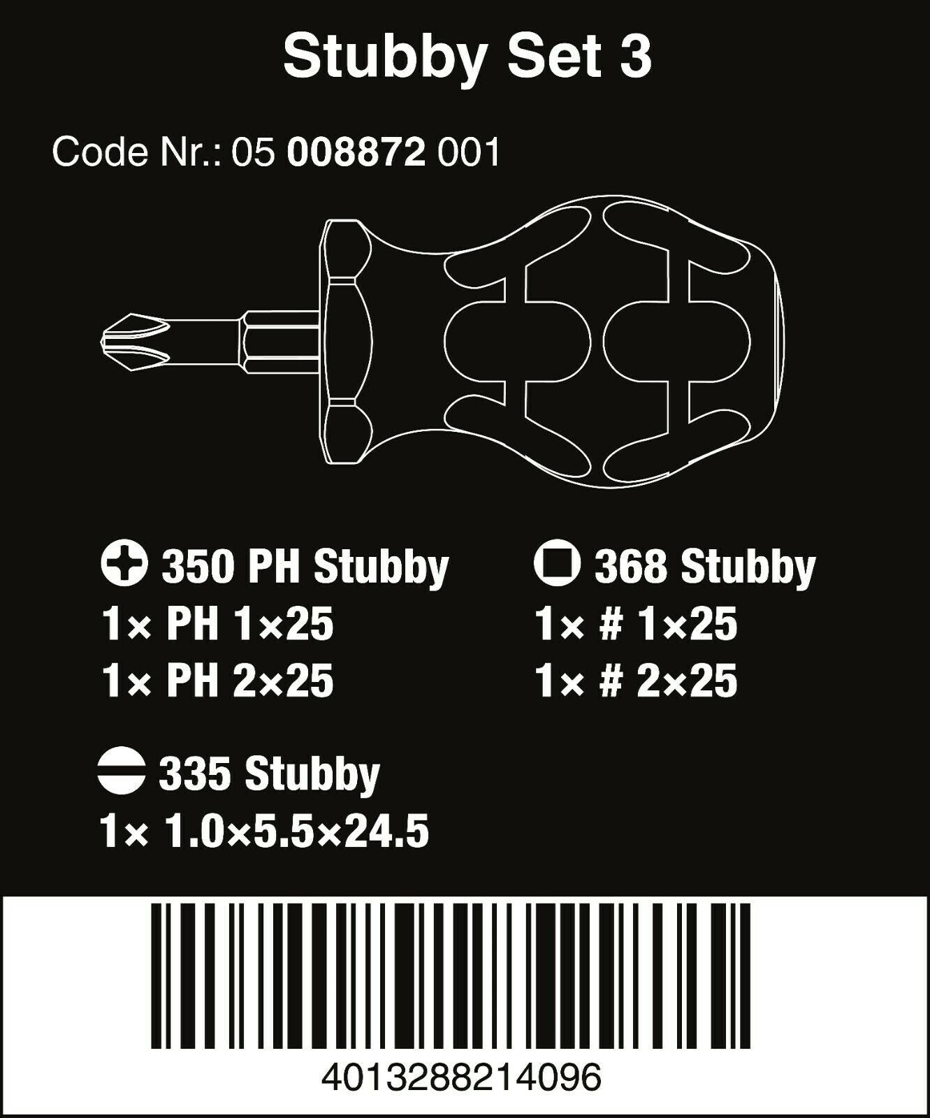 Wera Stubby Set 3 Screwdriver Set 5 Piece 05008872001