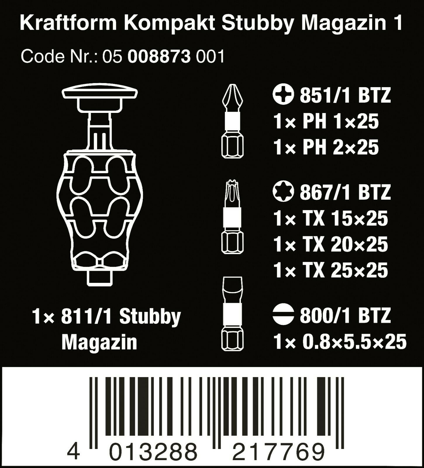wera kraftform kompakt stubby magazine 1 screwdriver set 05008873001