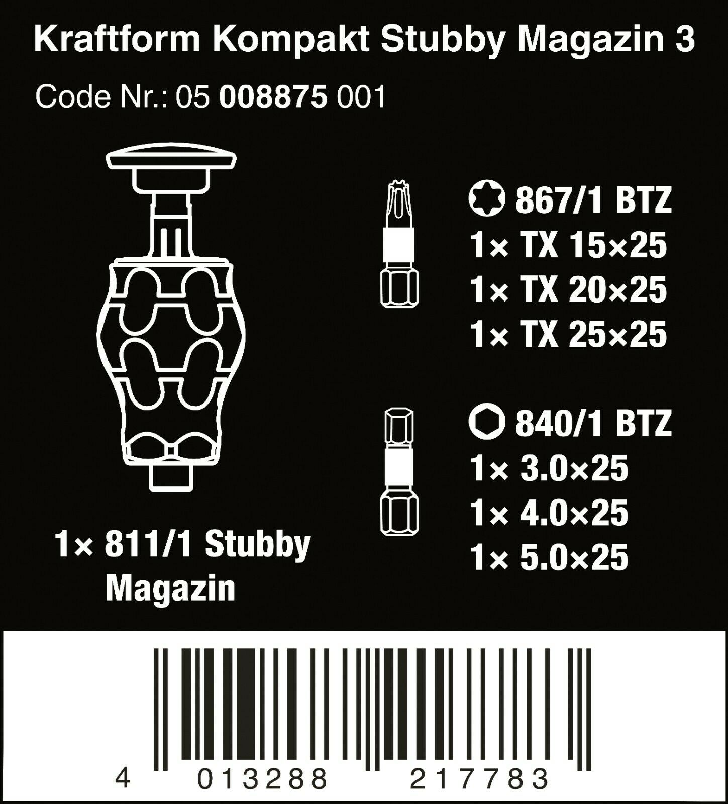 wera kraftform kompakt stubby magazine 3 screwdriver set 05008875001