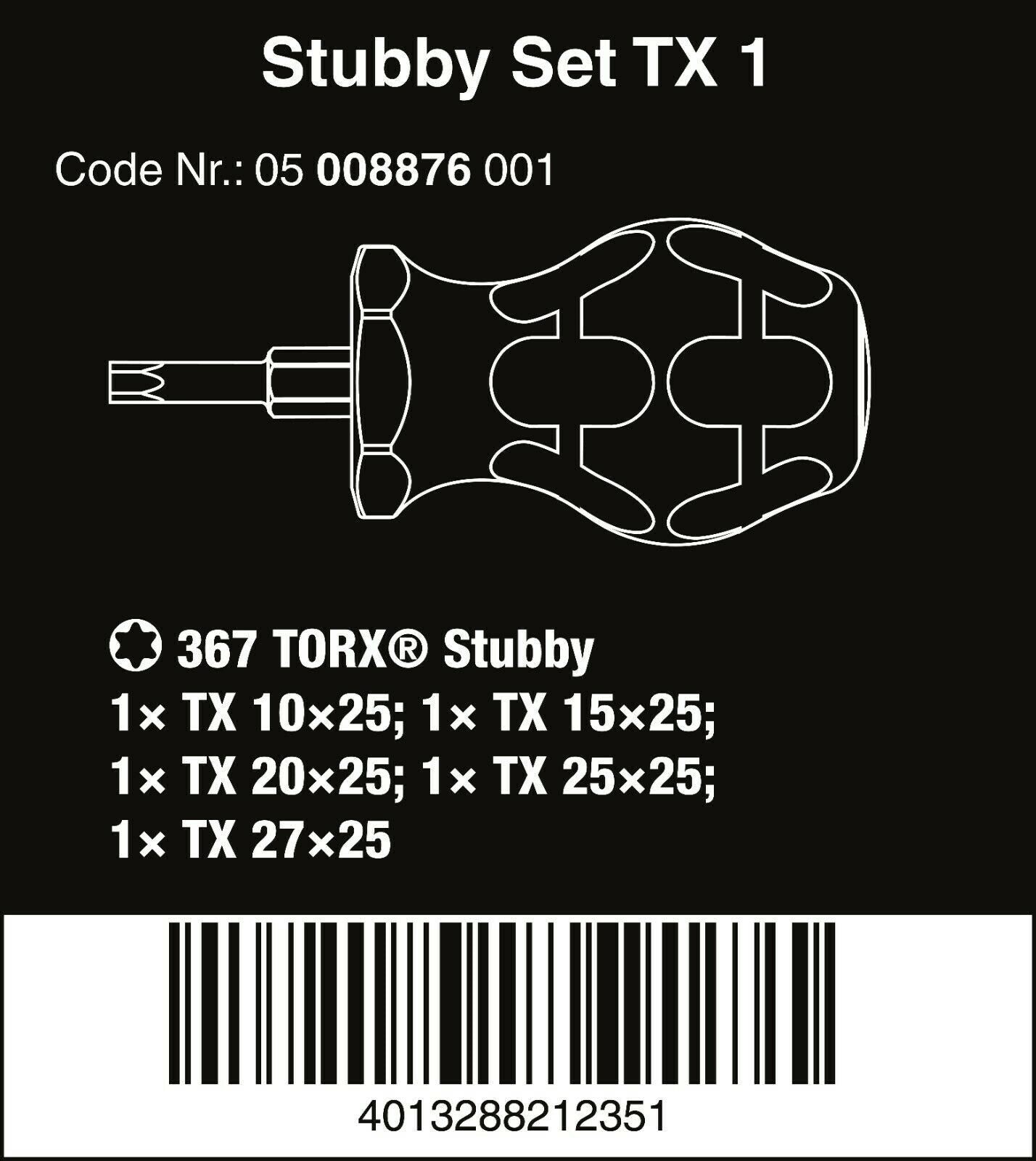 wera stubby set tx 1 torx® screwdriver set 5 piece 05008876001