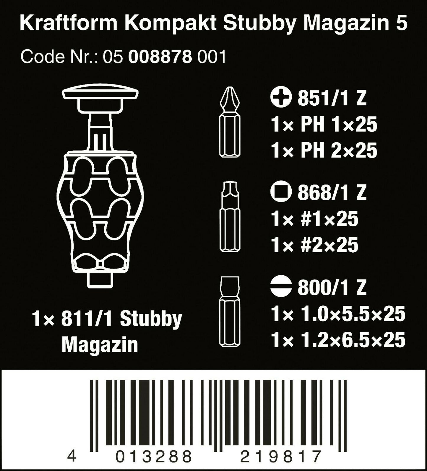 wera kraftform kompakt stubby magazine 5 screwdriver set 05008878001