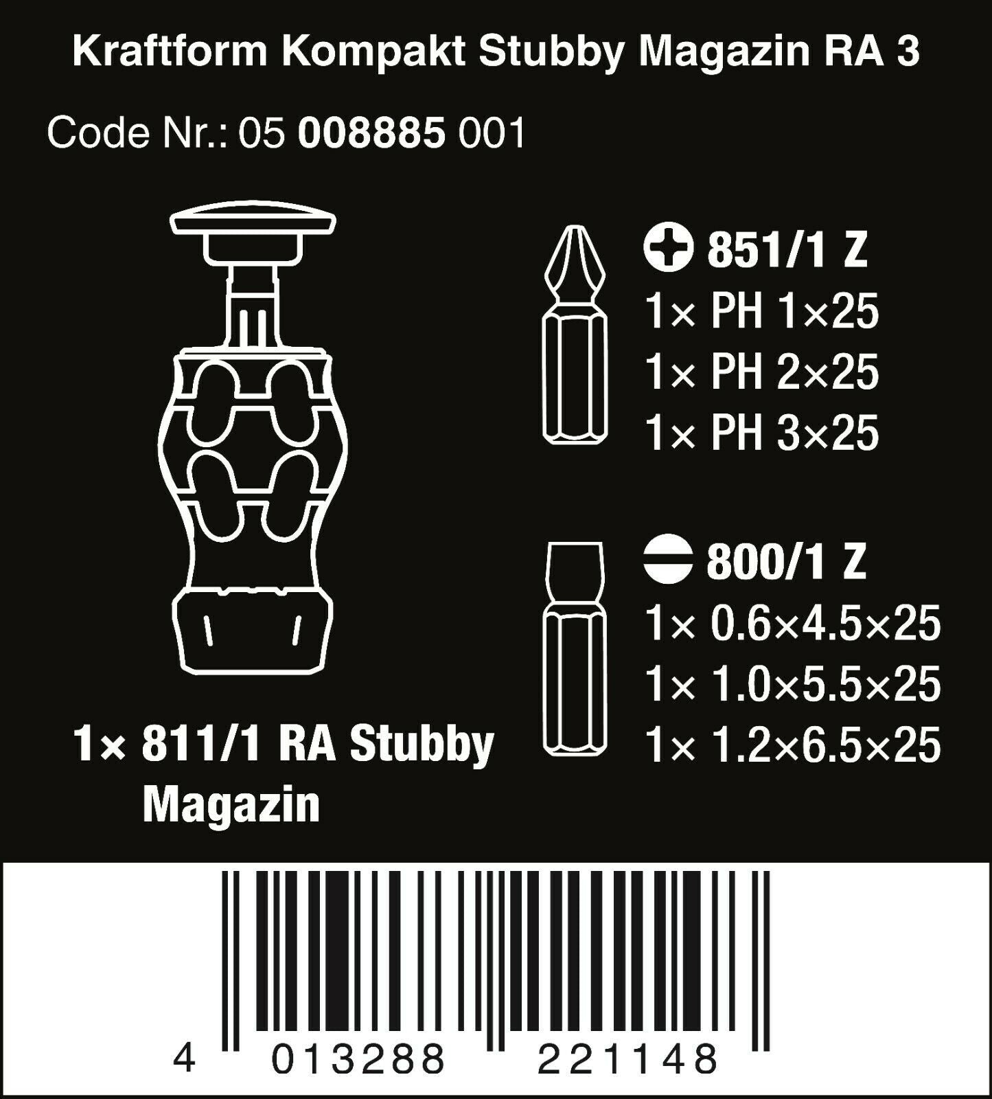 wera kraftform kompakt stubby magazine ra 3 screwdriver set 7 pieces 05008885001