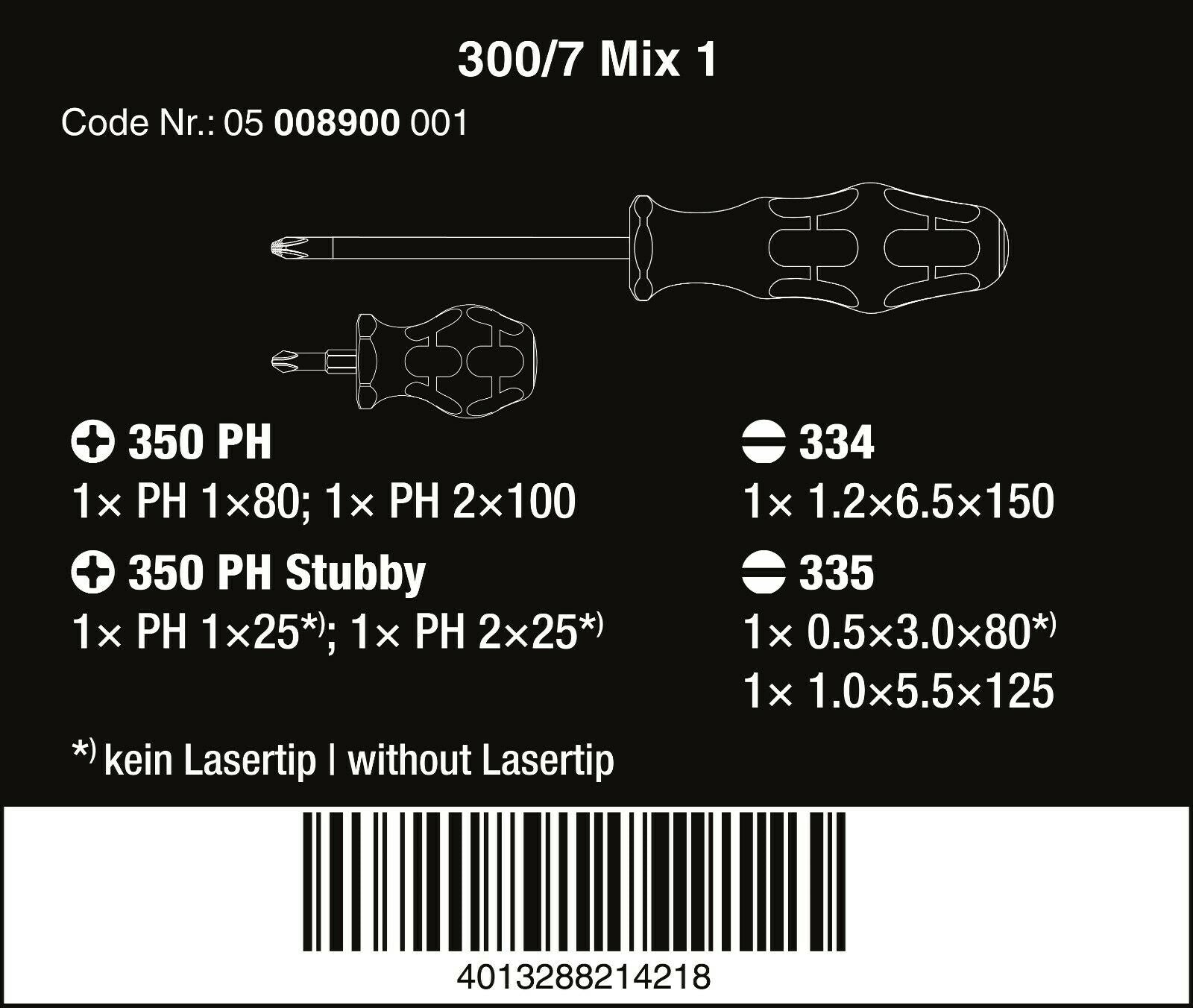 wera 300/7 mix 1 kraftform plus screwdriver set 7 piece 05008900001