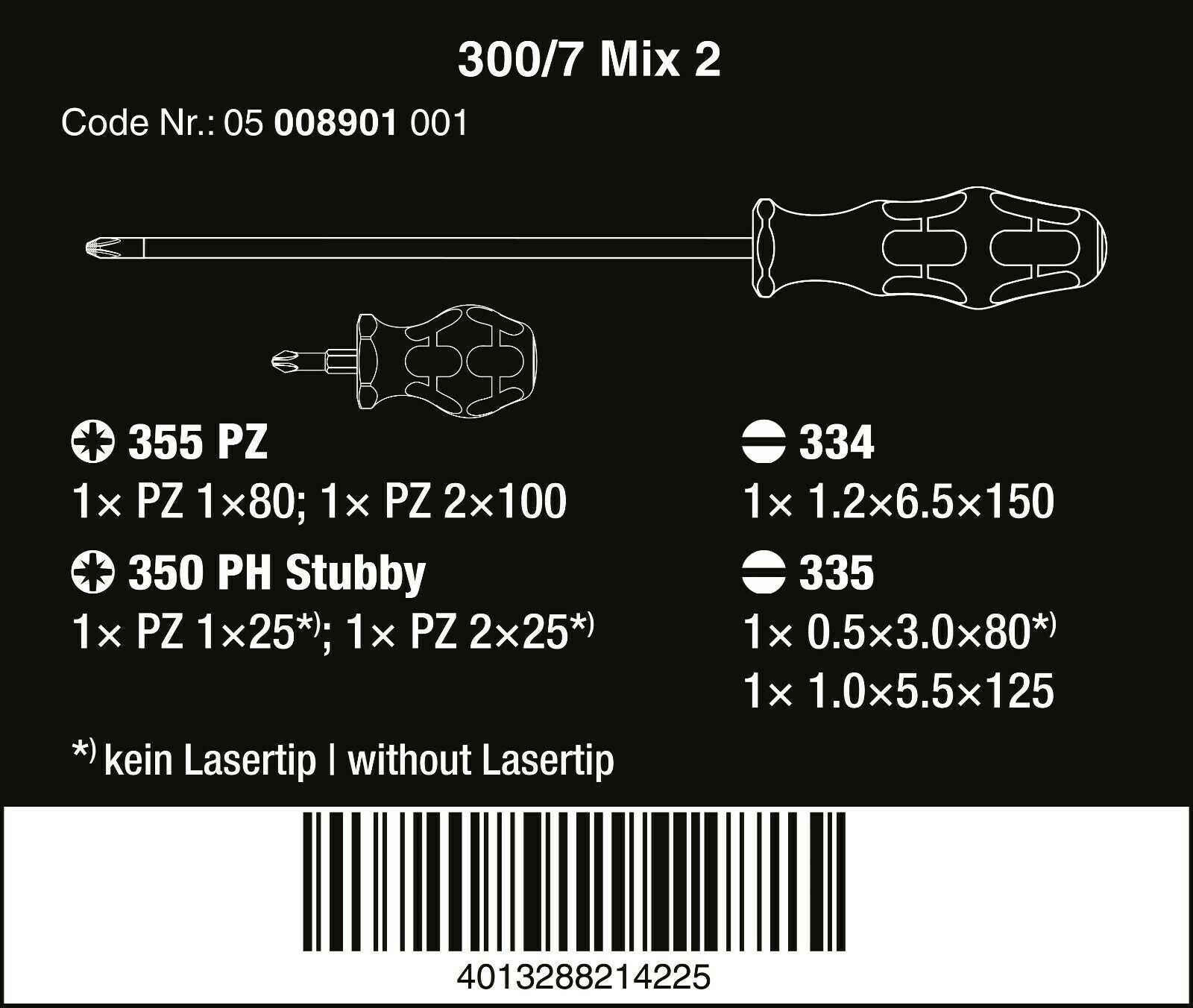 wera 300/7 mix 2 kraftform plus screwdriver set 7 piece 05008901001