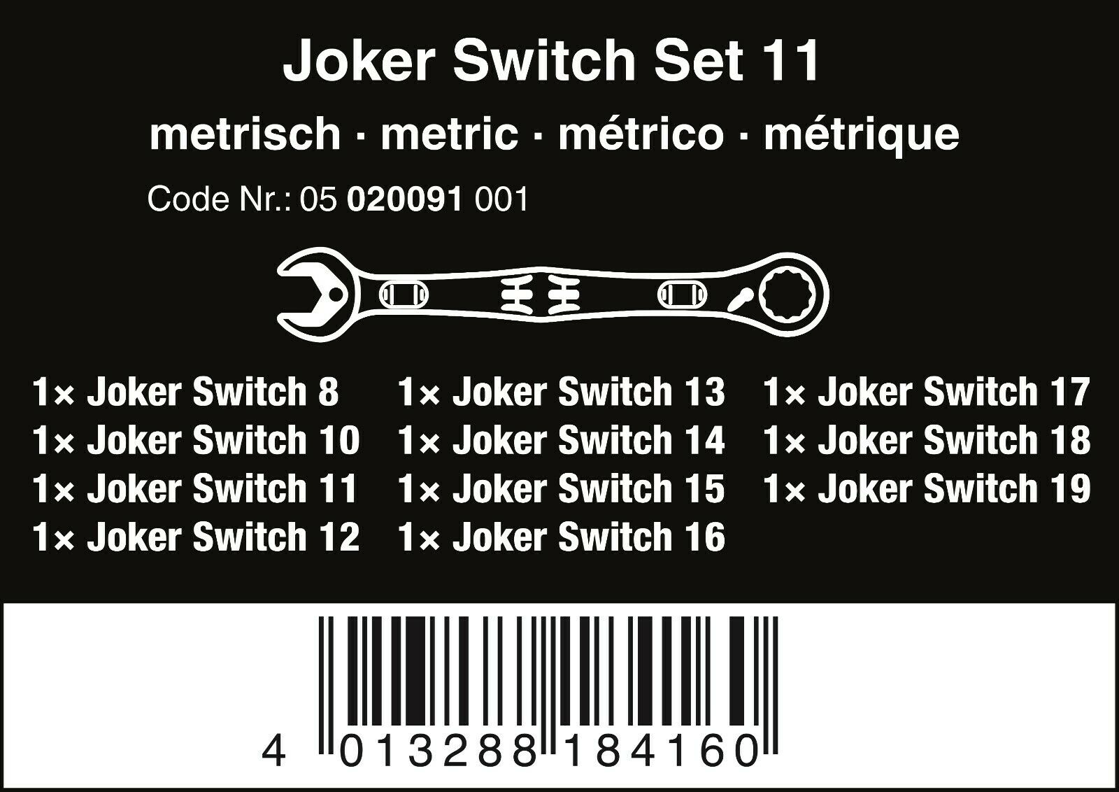 wera joker switch ratcheting combination wrench set 11 piece metric 05020091001
