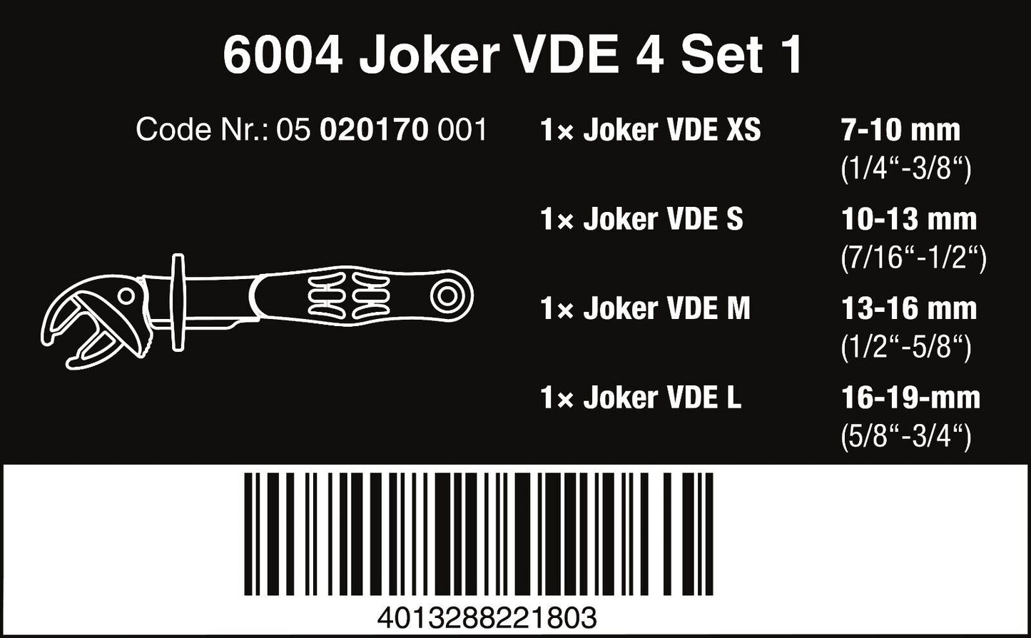 Wera 6004 Joker VDE Insulated Self Setting Spanner Wrench Set 05020170001