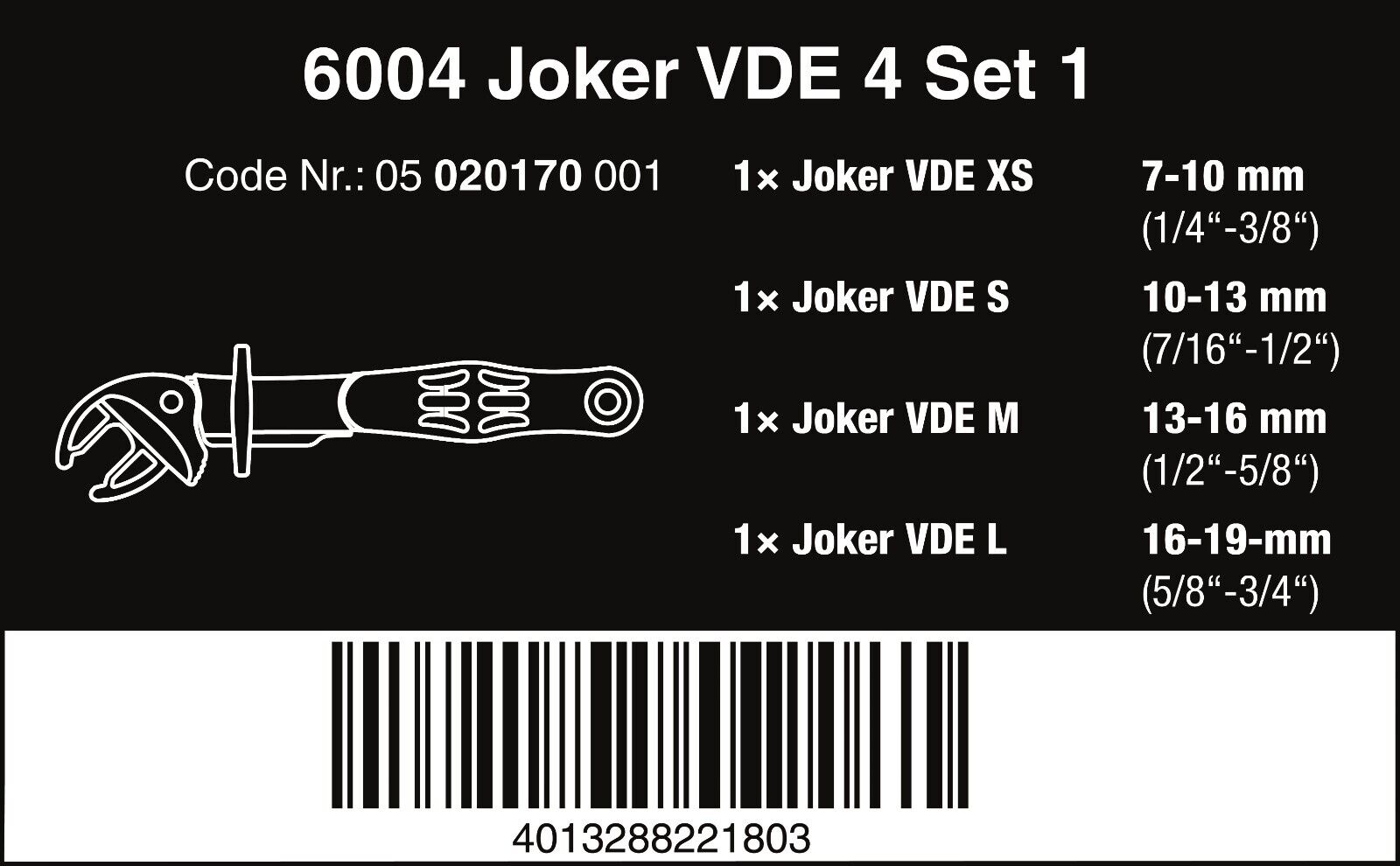 Wera 6004 Joker VDE Insulated Self Setting Spanner Wrench Large