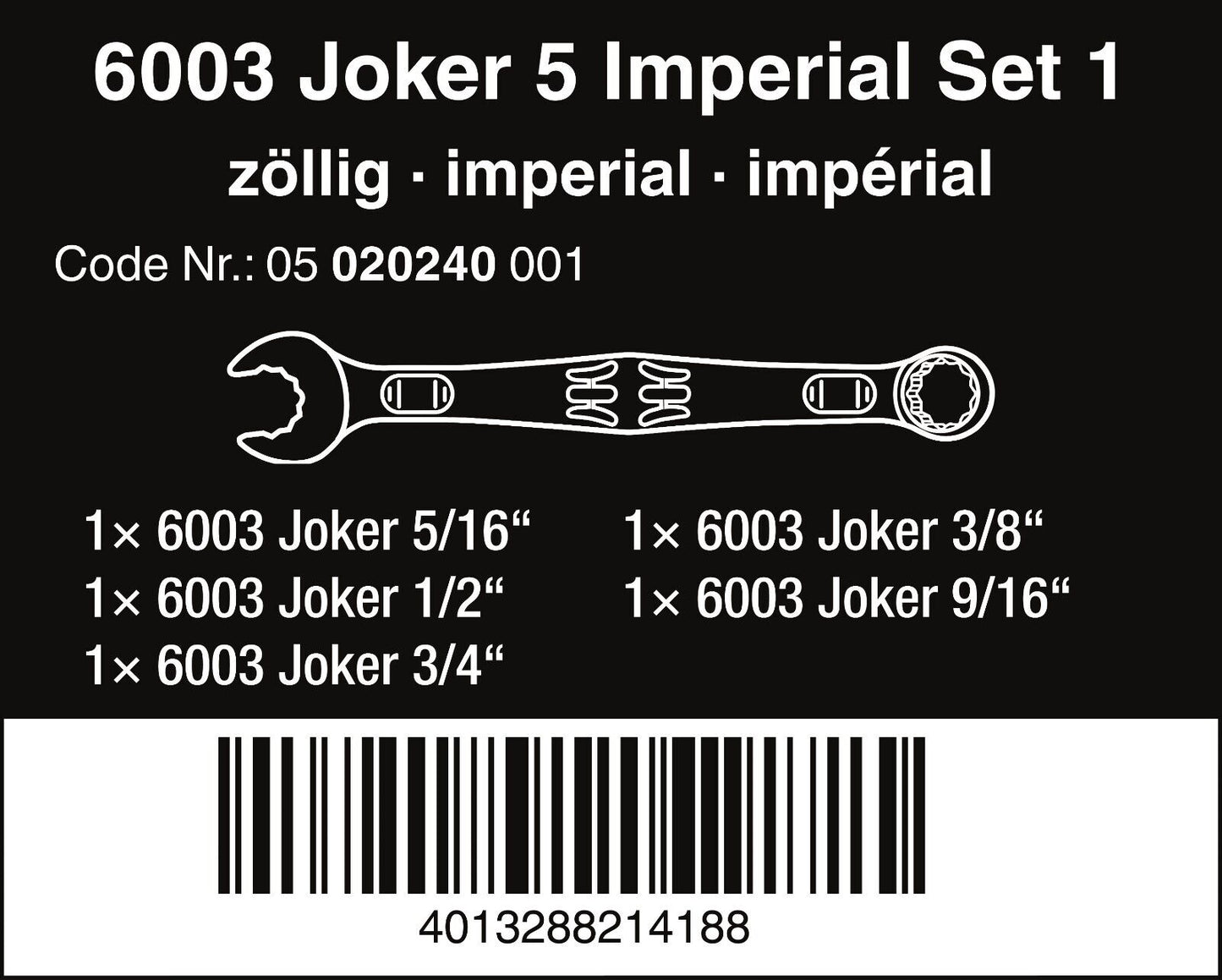 Wera 6003 Joker Combination Wrench Set 4 Pieces Metric 05020228001