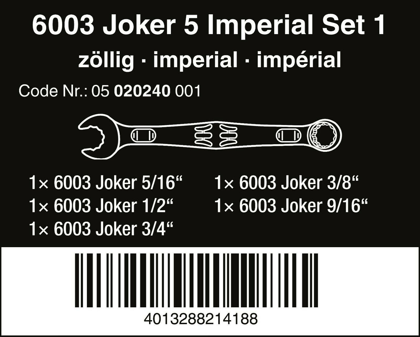 wera 6003 joker combination wrench set 5 piece sae 05020240001